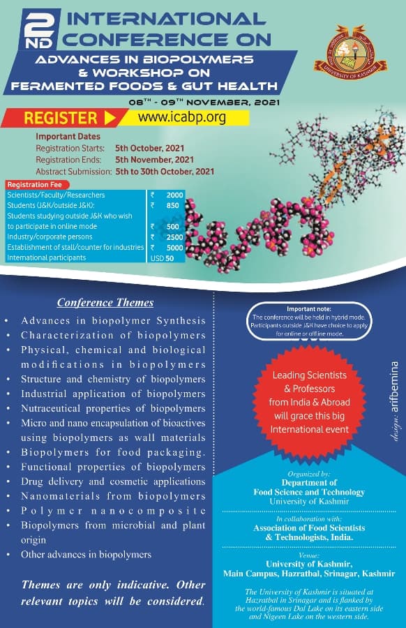 2nd International conference on advances in biopolymers-2021 and workshop on diet and health.